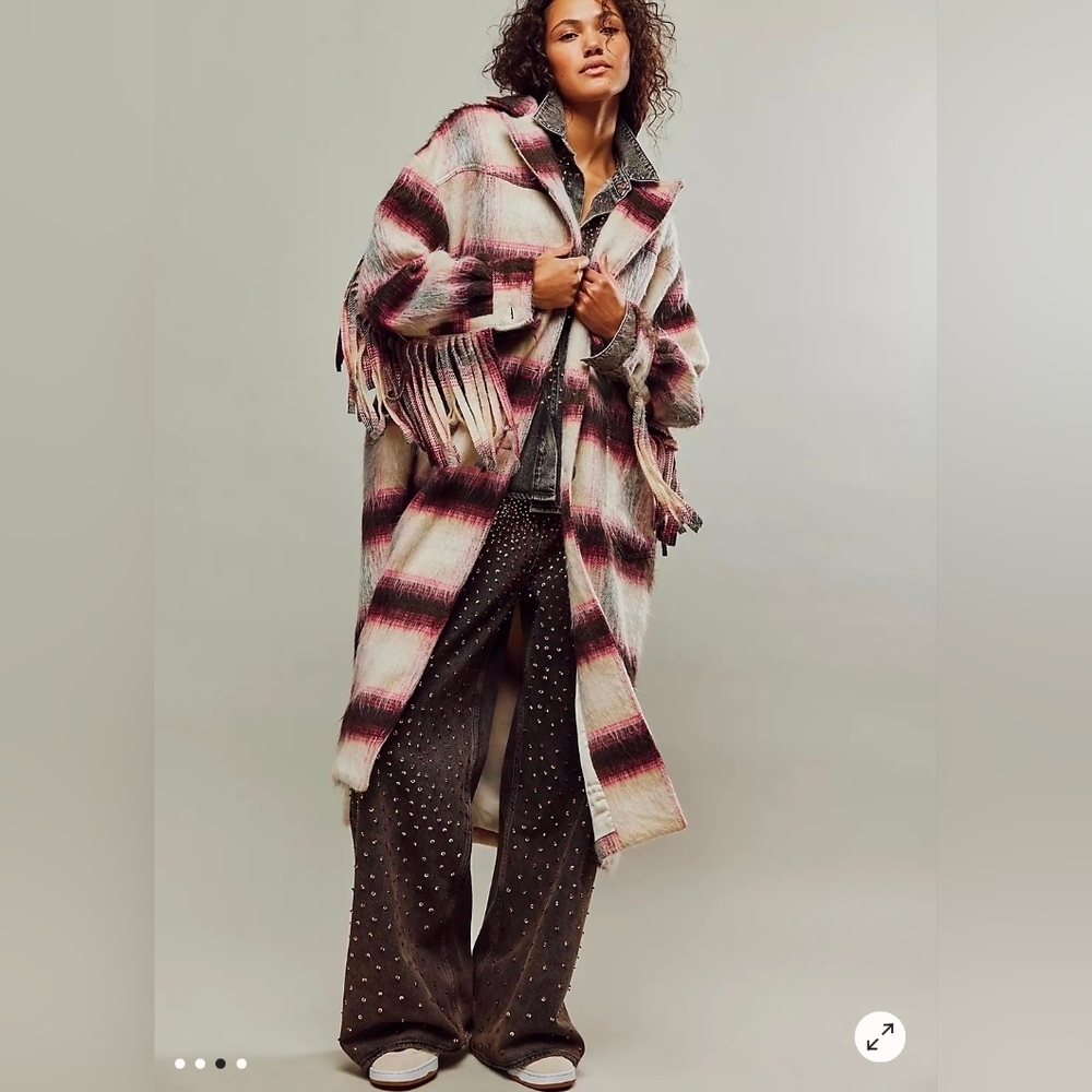 Free People Pink and Cream Plaid Jacket